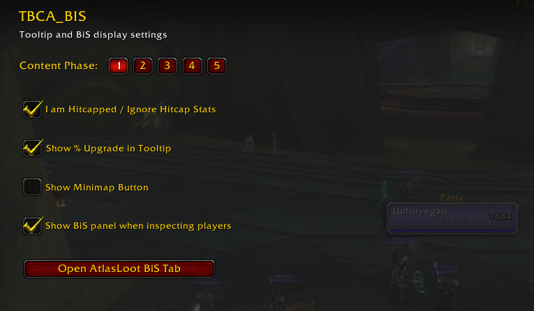 TBCA BIS: Best in Slot Tooltips, EPV GearScore,  AtlasLoot+,Talents, Remote Gear Share/Inspect, Simple Gear rack