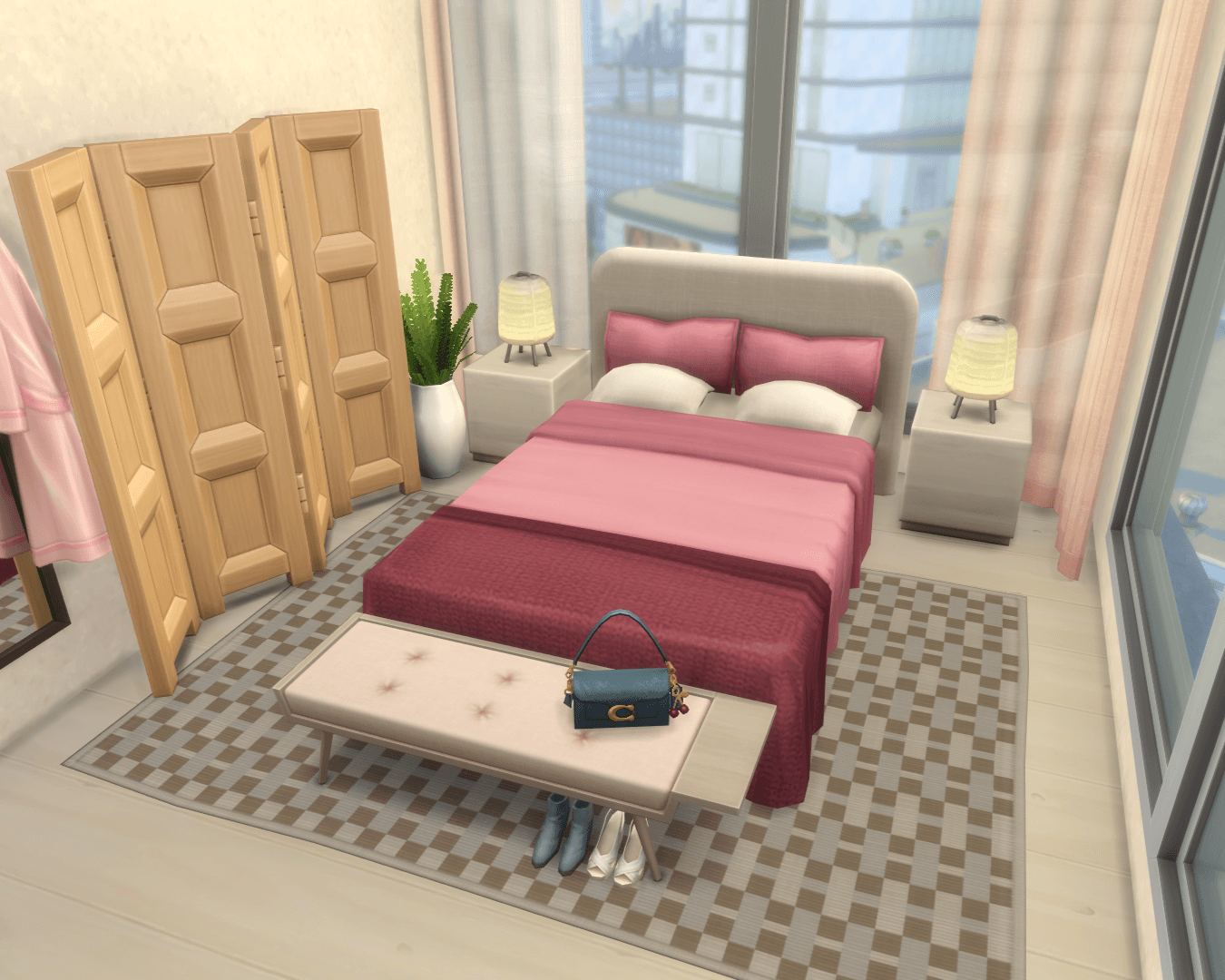 enjoy a good night's sleep on the soft bedding, draw the sheer blinds in the morning to the sun rising before you and the city view flowing in! choose your outfit for the day, put on your shoes and grab your handbag before you take on the day!