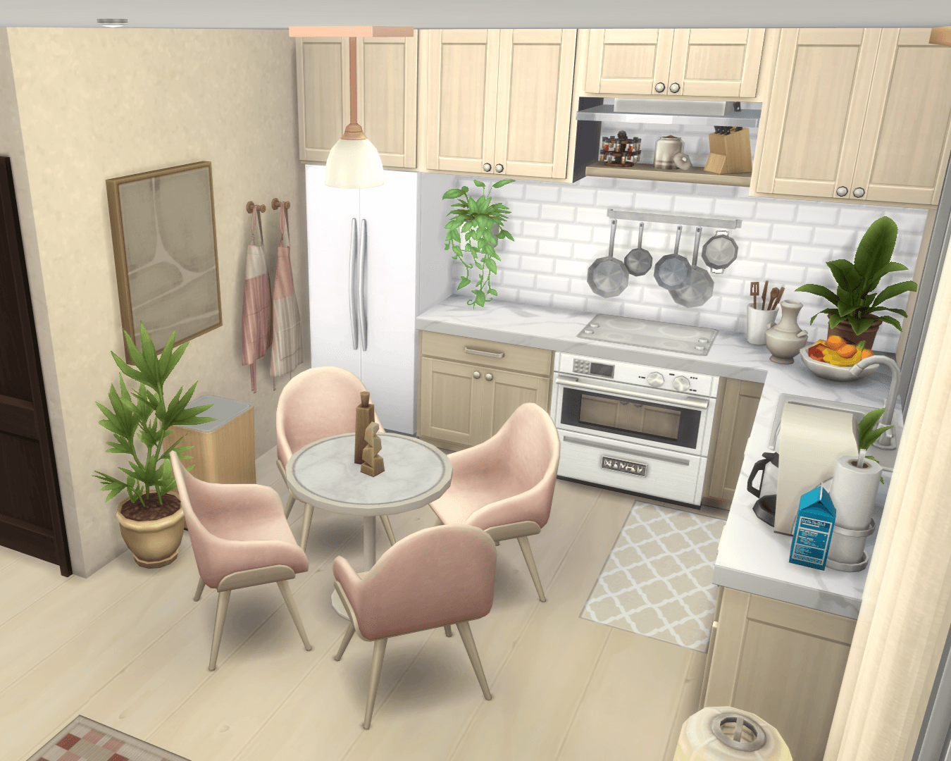 make a coffee in the morning, enjoy the view, do some baking, eat with friends in your pink accent kitchen!