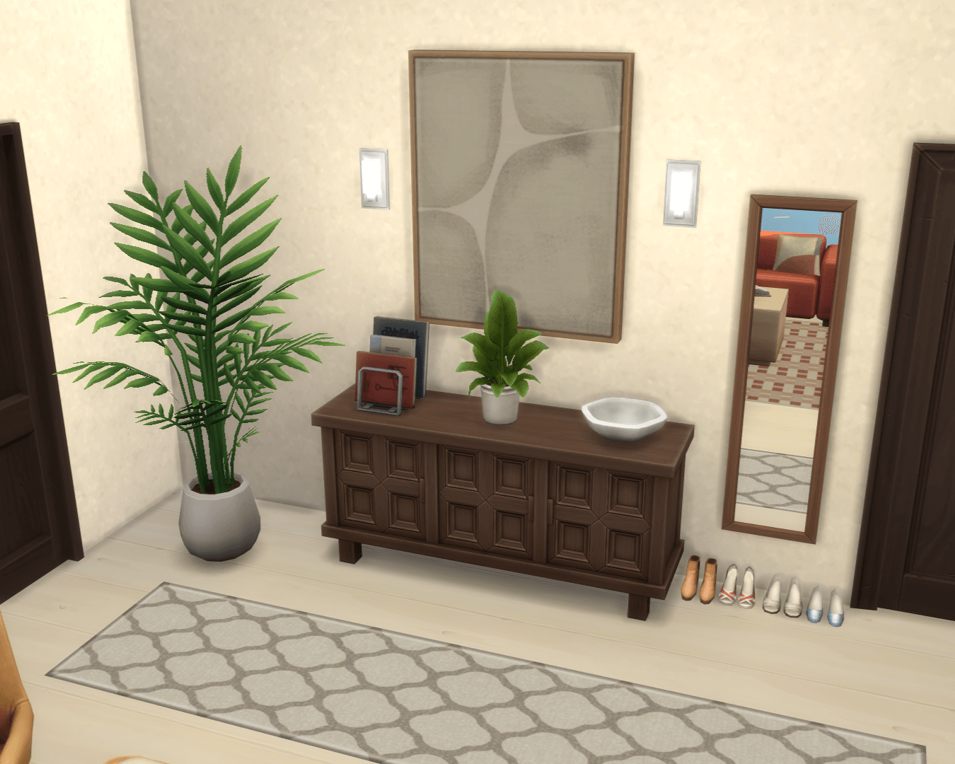 Thumbnail A warm, grounding and comforting entryway with refined sidetable! Grab your shoes, keys from the bowl and check your outfit in the mirror before you take on the day!