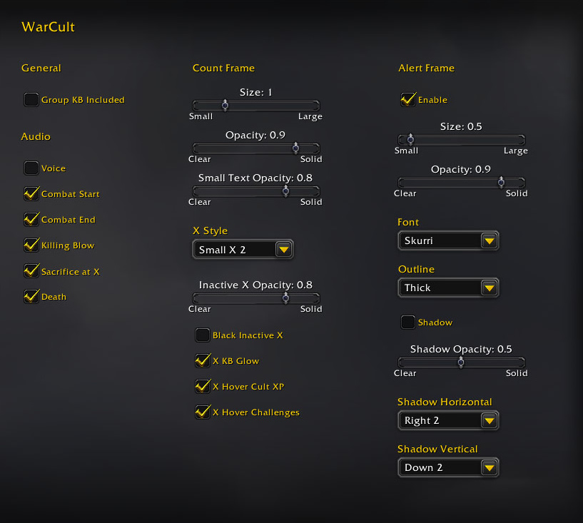 Thumbnail Settings to customize the frames and enable announcer audio.