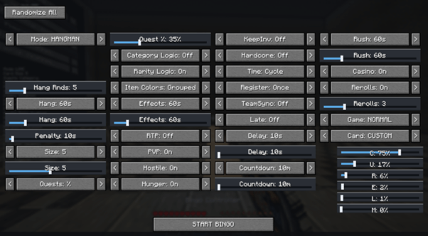Thumbnail Showing of the major customisability over game settings