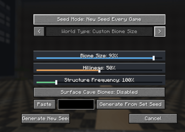 Thumbnail Showing off the world generation settings menu