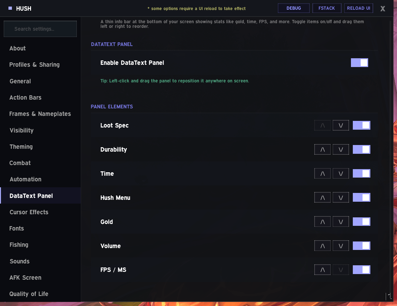 Thumbnail Datatext Settings