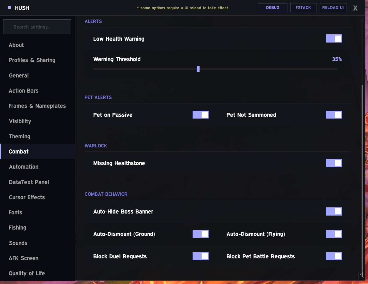 Thumbnail Combat Settings