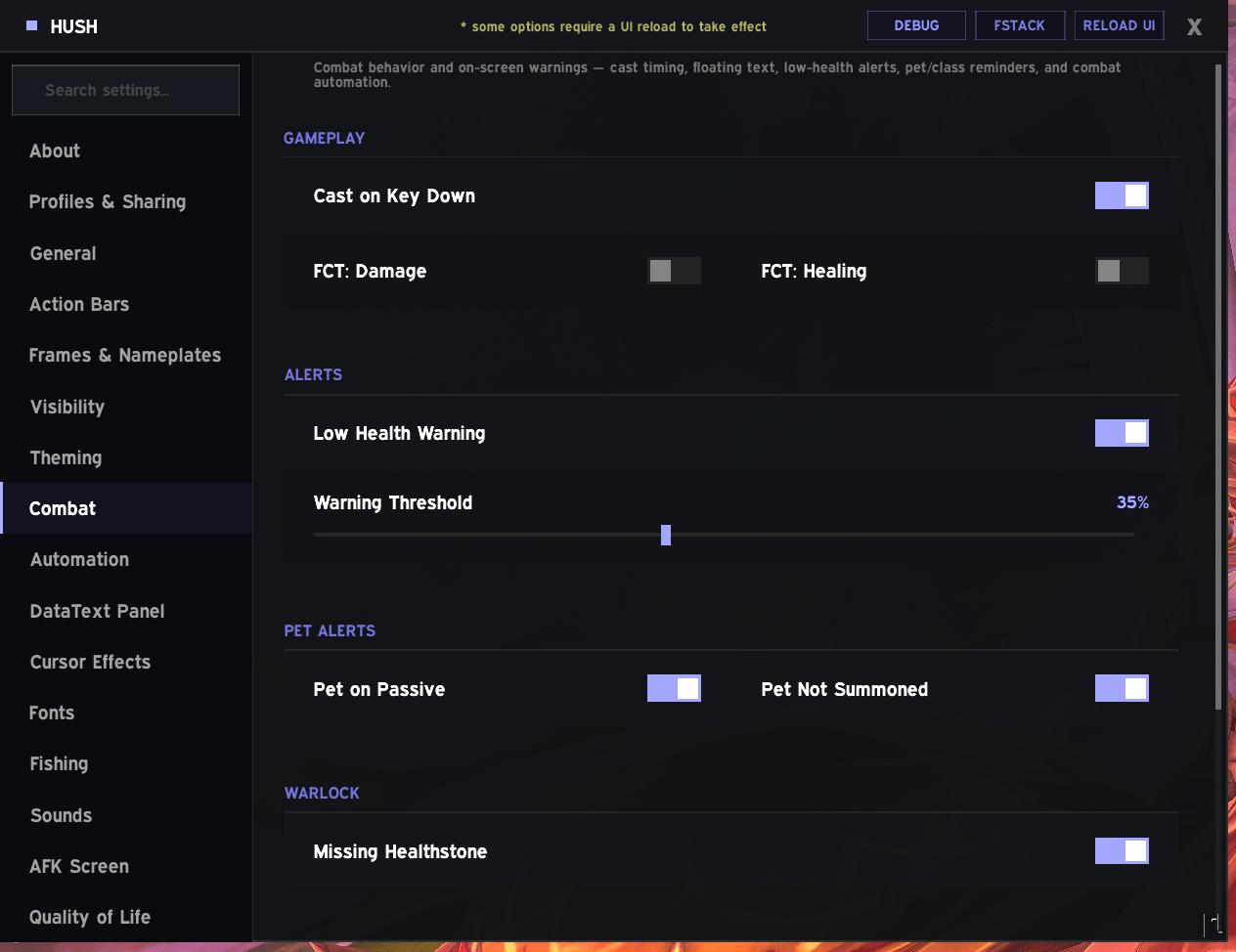 Thumbnail Combat Settings