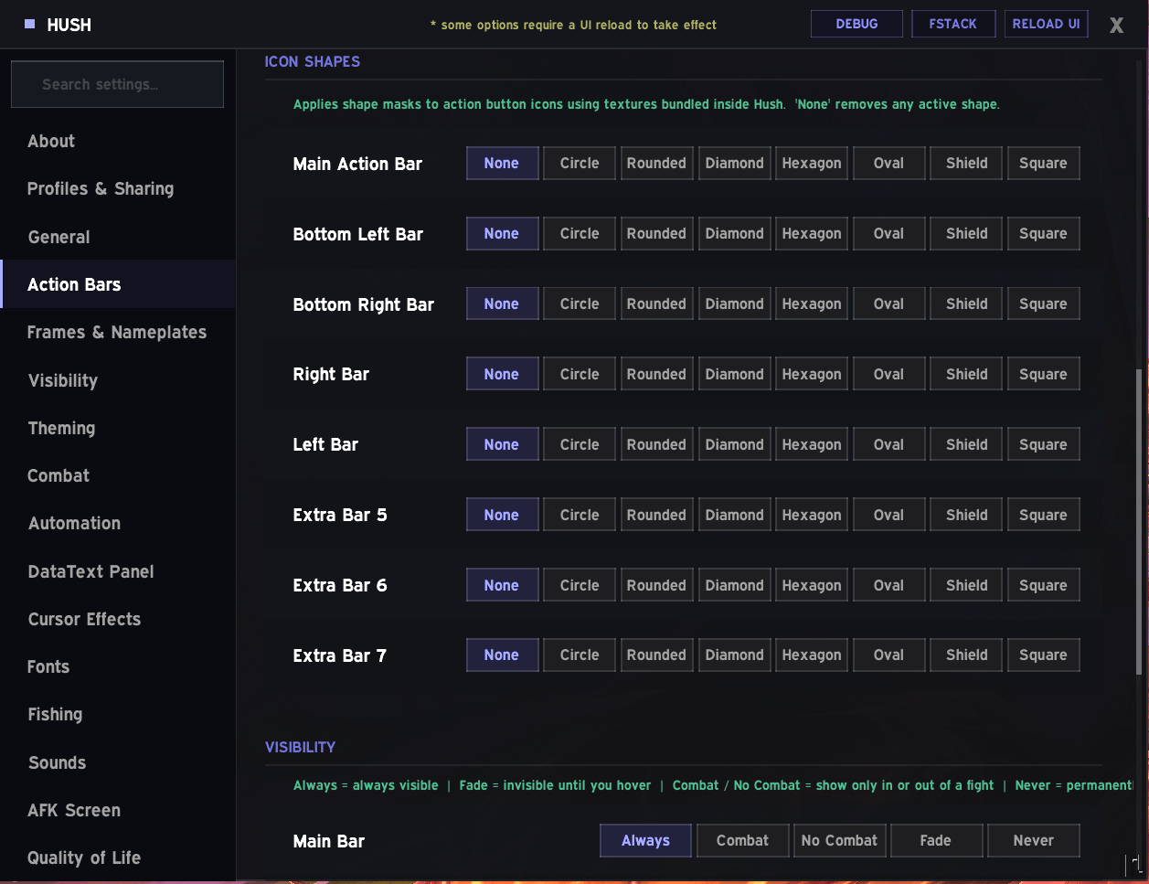 Thumbnail Actionbar Settings