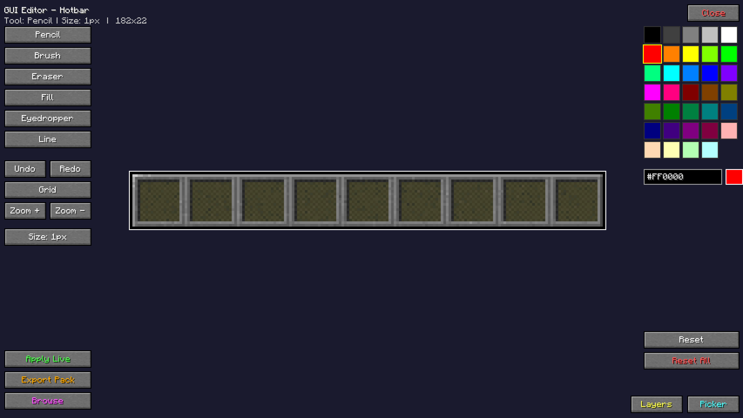 GUI Editor of Live Texture Editor