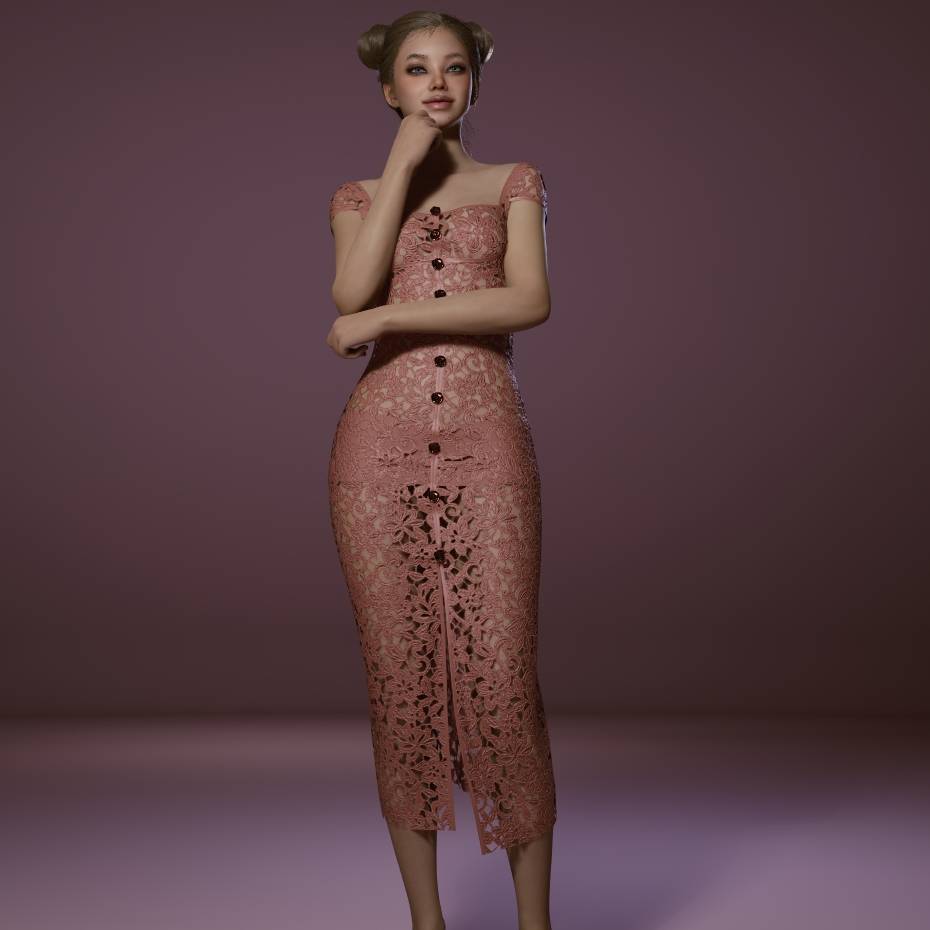 🌸  Elegant Lace Button Midi Dress 🌸