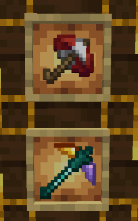 Umbrella: When the player has it equipped, the slow fall effect is automatically applied. This is a rare artifact.
The Miner's Dream: This is a very rare artifact that has twice the mining speed of a gold pickaxe (the fastest in vanilla Minecraft)