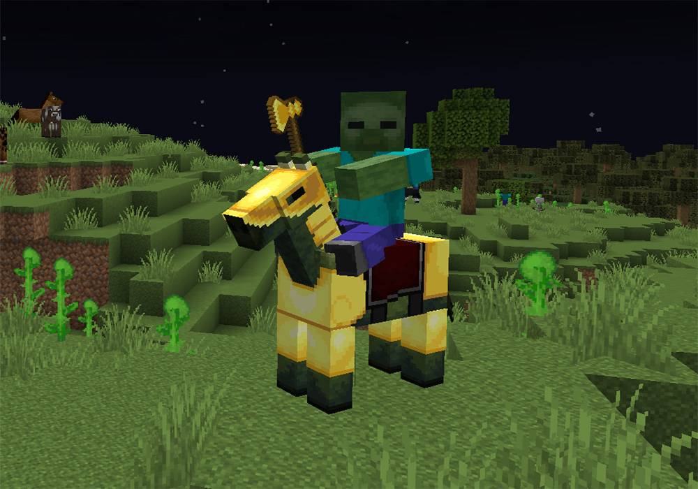 Thumbnail Zombie on a Zombie Horse. All biomes except Desert. Night only.