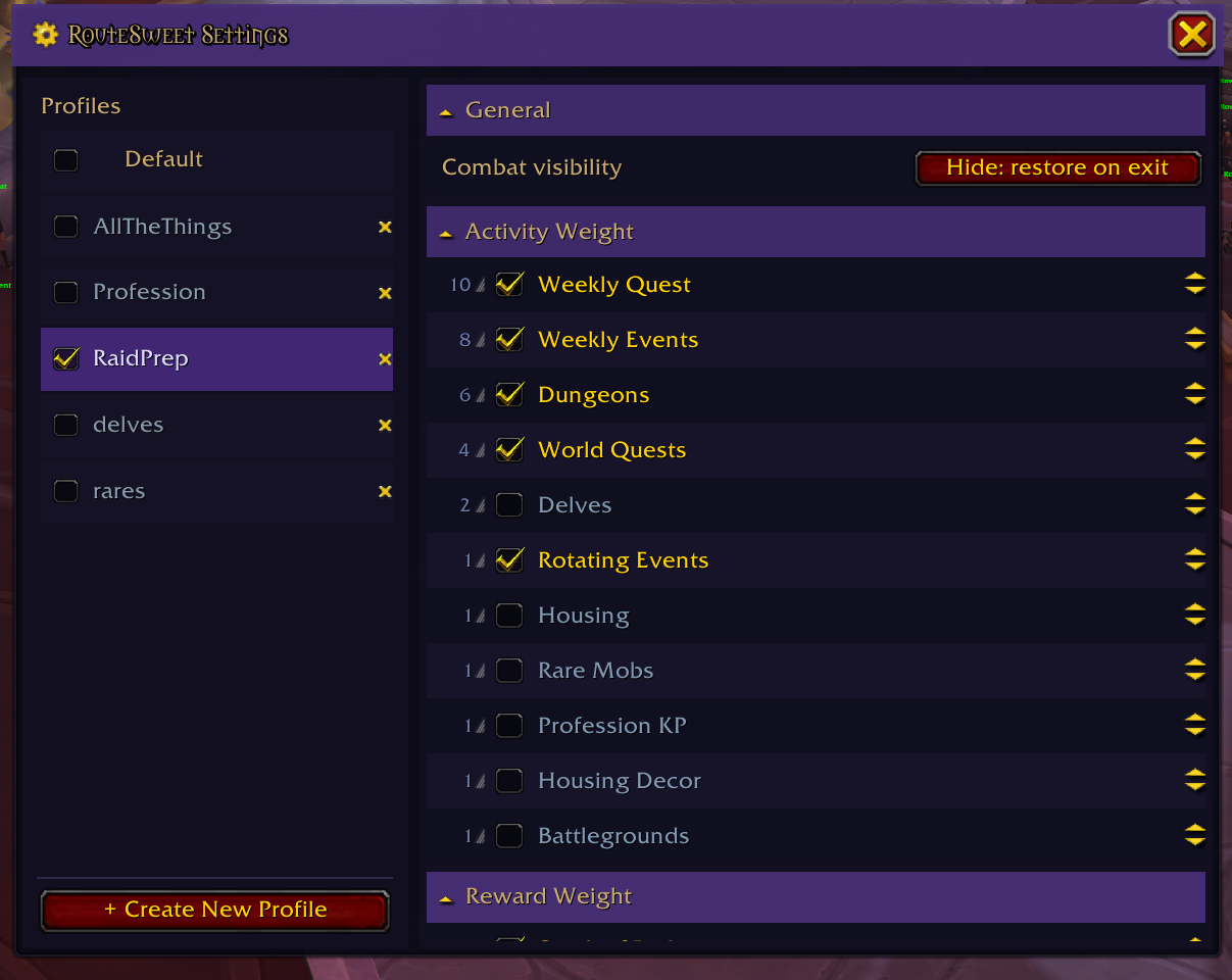 Thumbnail The various activities that can be reordered via drag and drop or the arrow buttons