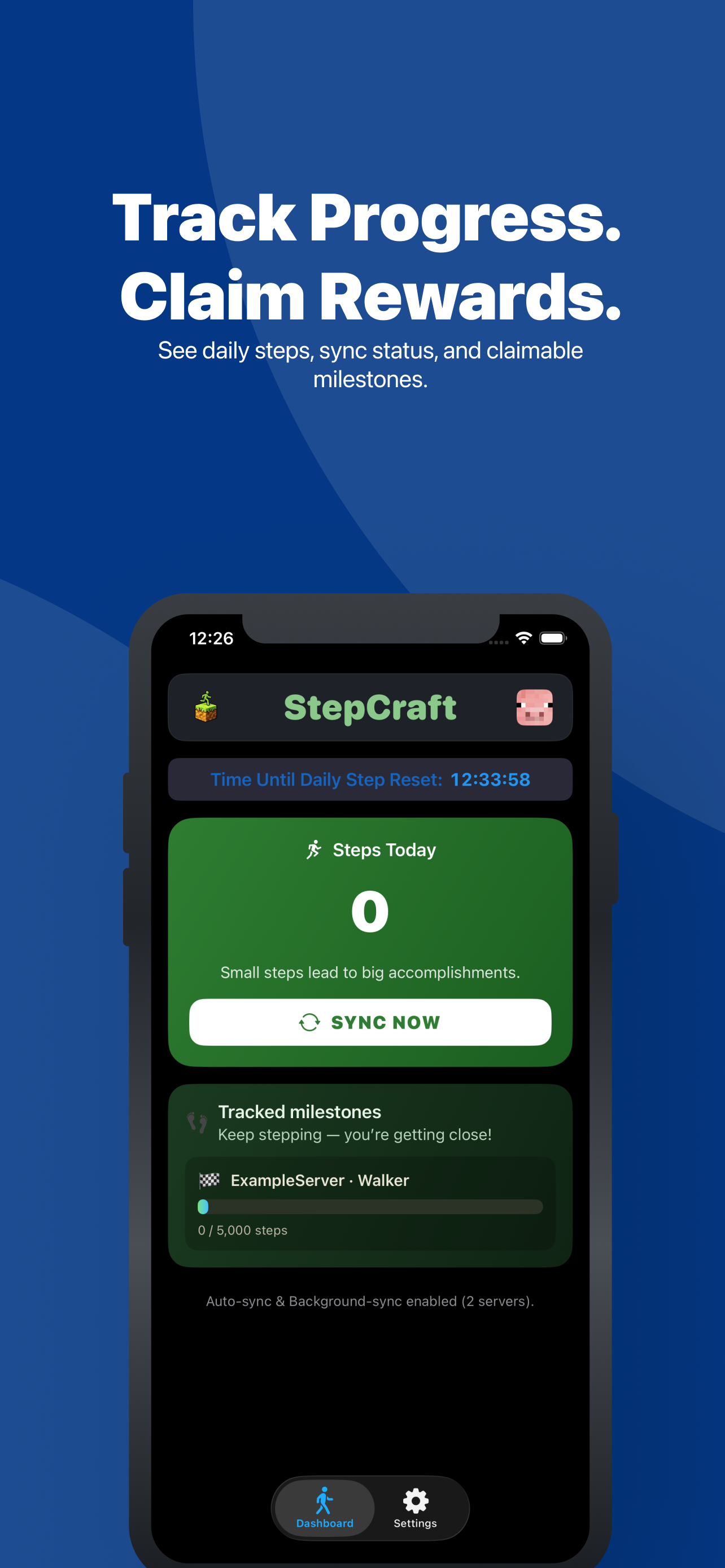 This is what the app looks like that players will use to connect their steps to your server.