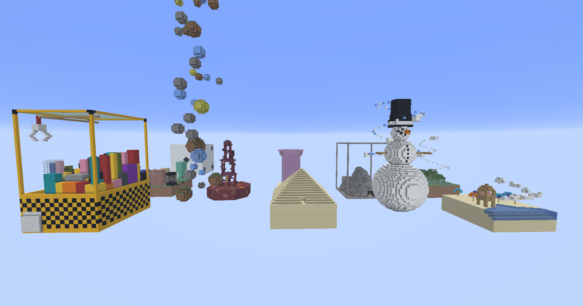 Front facing view of every level in Wacky Worlds Parkour DX!