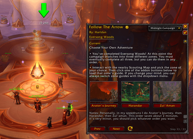 Thumbnail In some cases, questlines have branching paths, and multiple modules can be chosen next. The addon dynamically tracks which zones you've already completed, and the end-of-guide display only suggests modules you still need to finish.