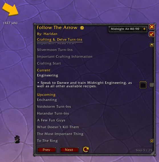 Thumbnail Once you've clicked the checkboxes to confirm that you understand the crafting essentials, the guide will present you with a step by step walkthrough on leveling professions and obtaining all 30 first craft bonuses.