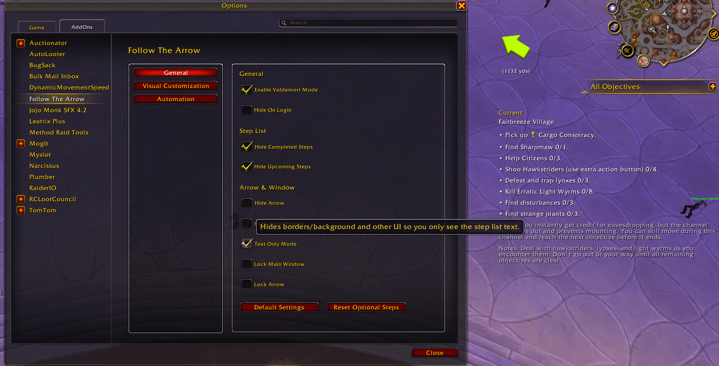 Thumbnail Another setting is text-only mode, which hides ALL UI elements, and only shows the tracker text. There's also the mysterious "Voldemort Mode", which does something every time you level up. Turn it on and see for yourself.