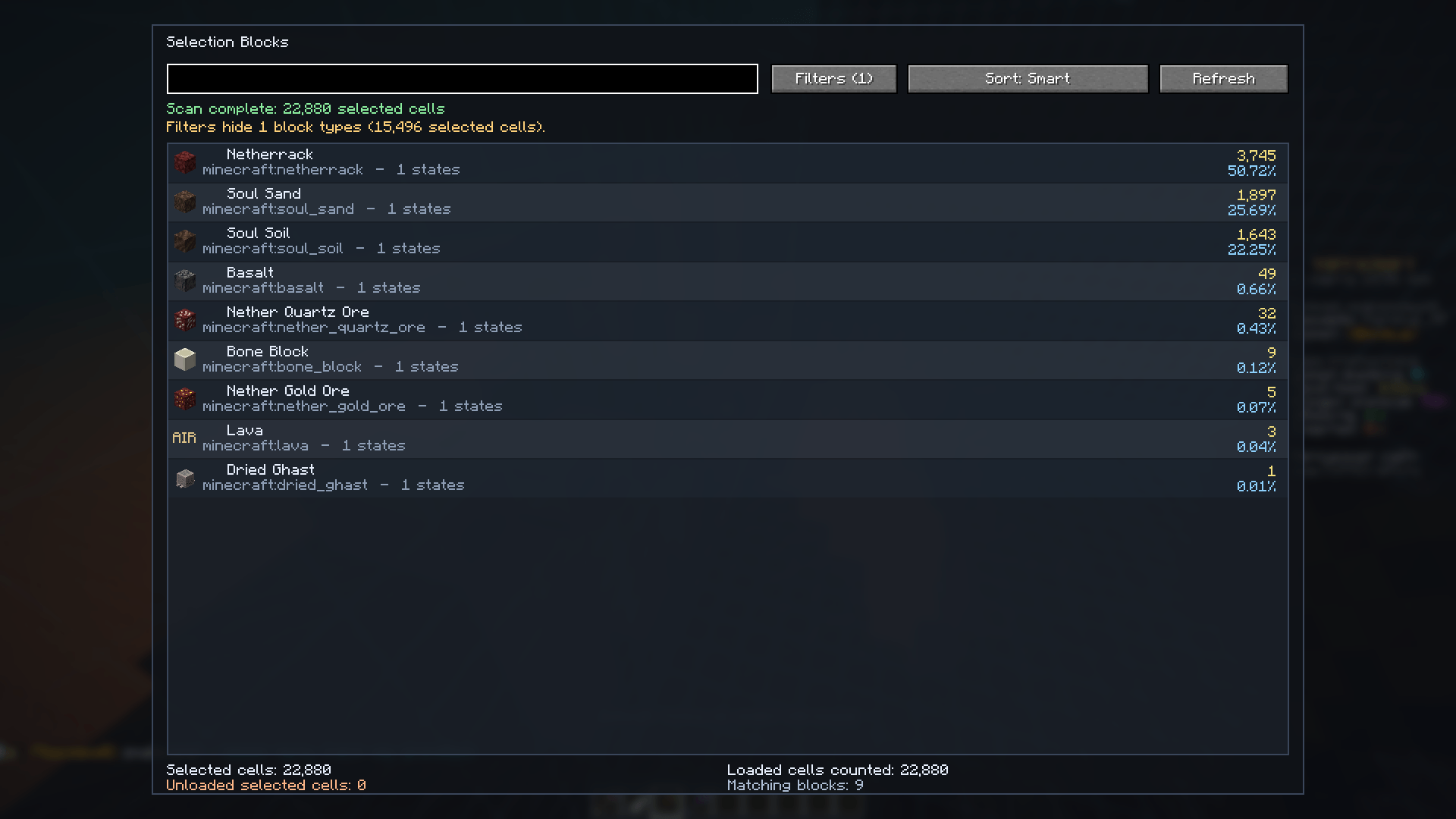 Selection Blocks Screen