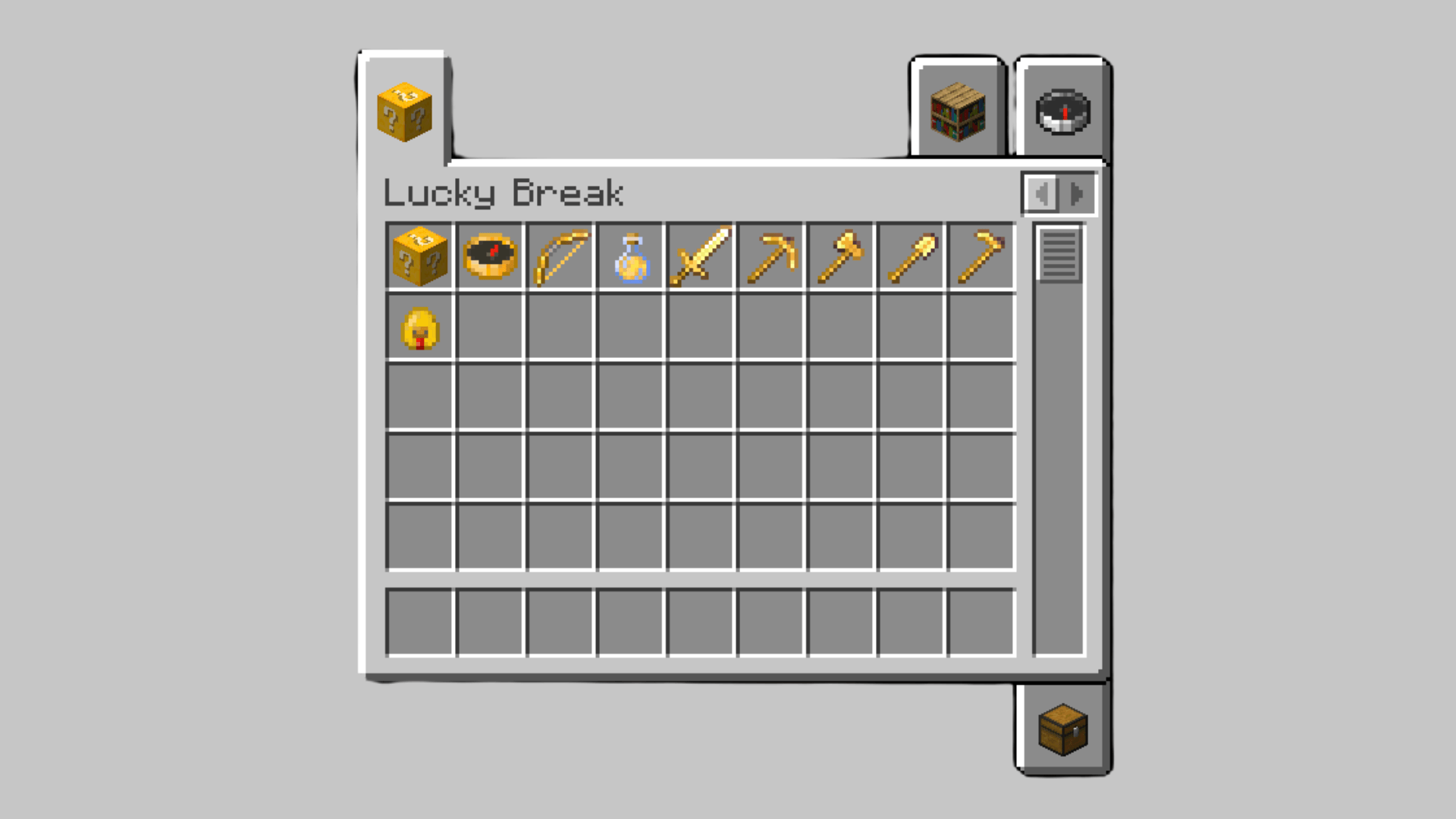 Thumbnail Each loader: Fabric, Forge, NeoForge, and Quilt have a Lucky Break creative tab with all of the mod's items.
