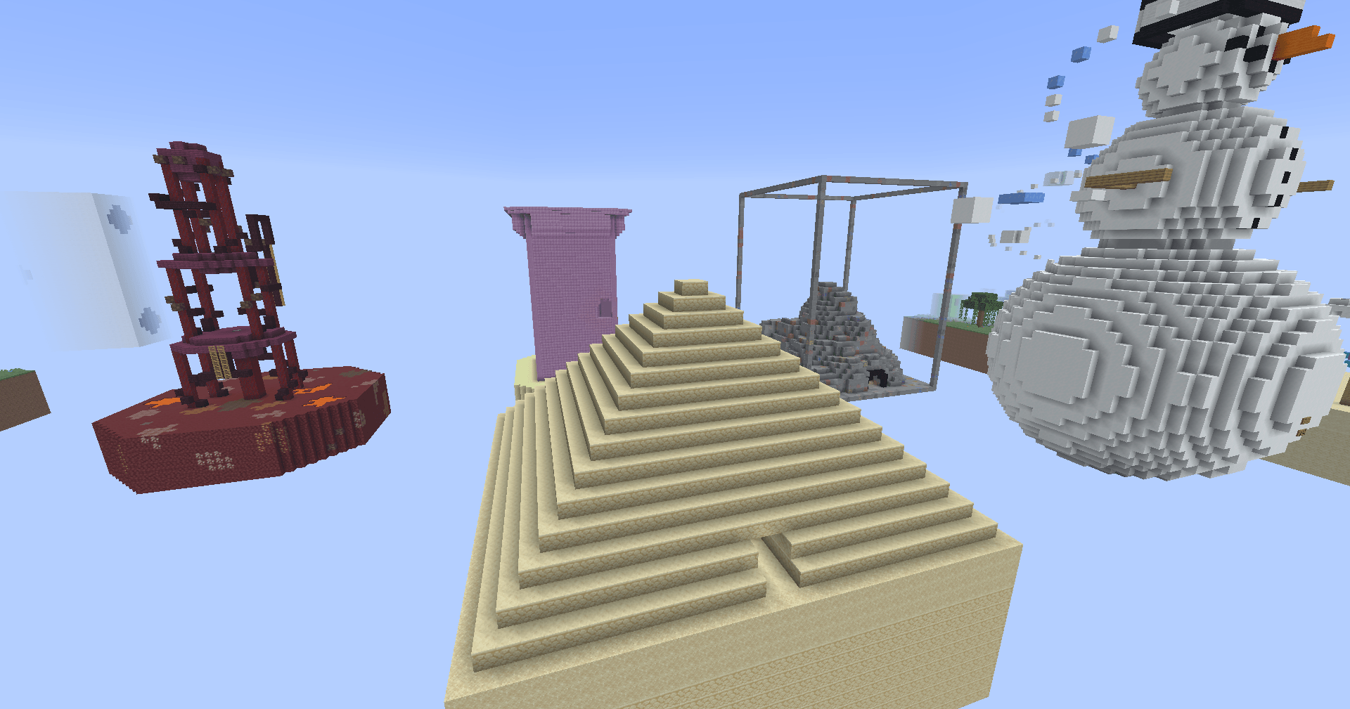 Outside view of the Pyramid Level and the completely redone End Level from Wacky Worlds Parkour DX!