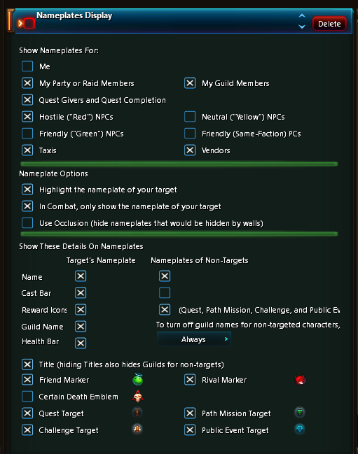 Nameplates Settings action