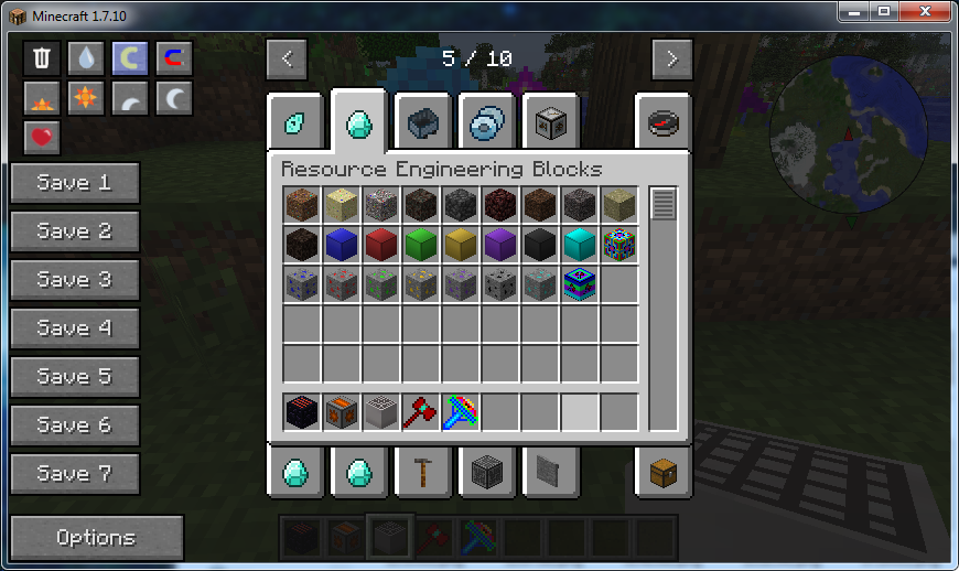 This screenshot shows the blocks and ores available in the mod.