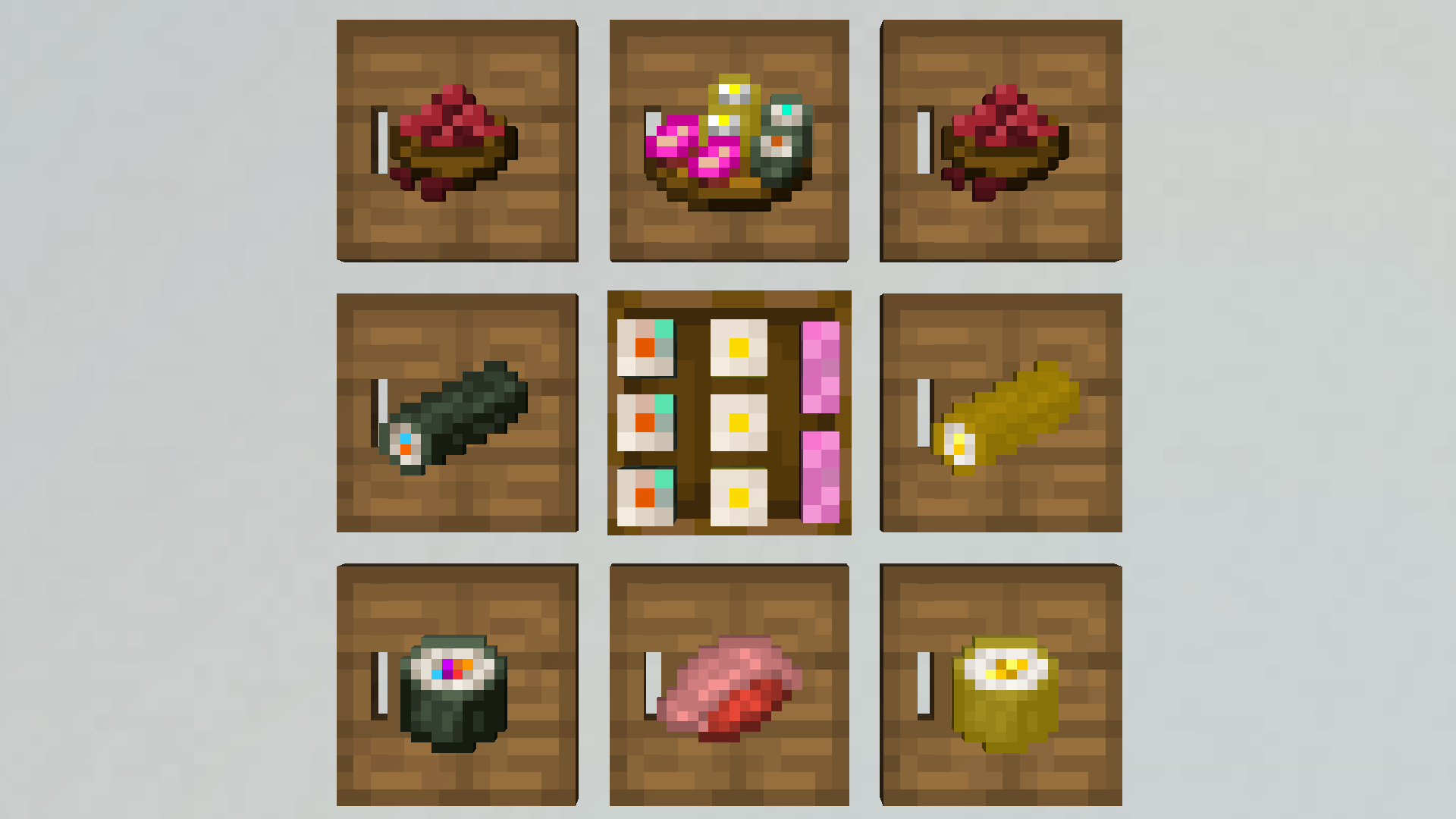 Ancient Roll, Gold Roll, Their Sliced Forms, Cooked Nether Wart, Nether Roll, and Mythical Roll Medley