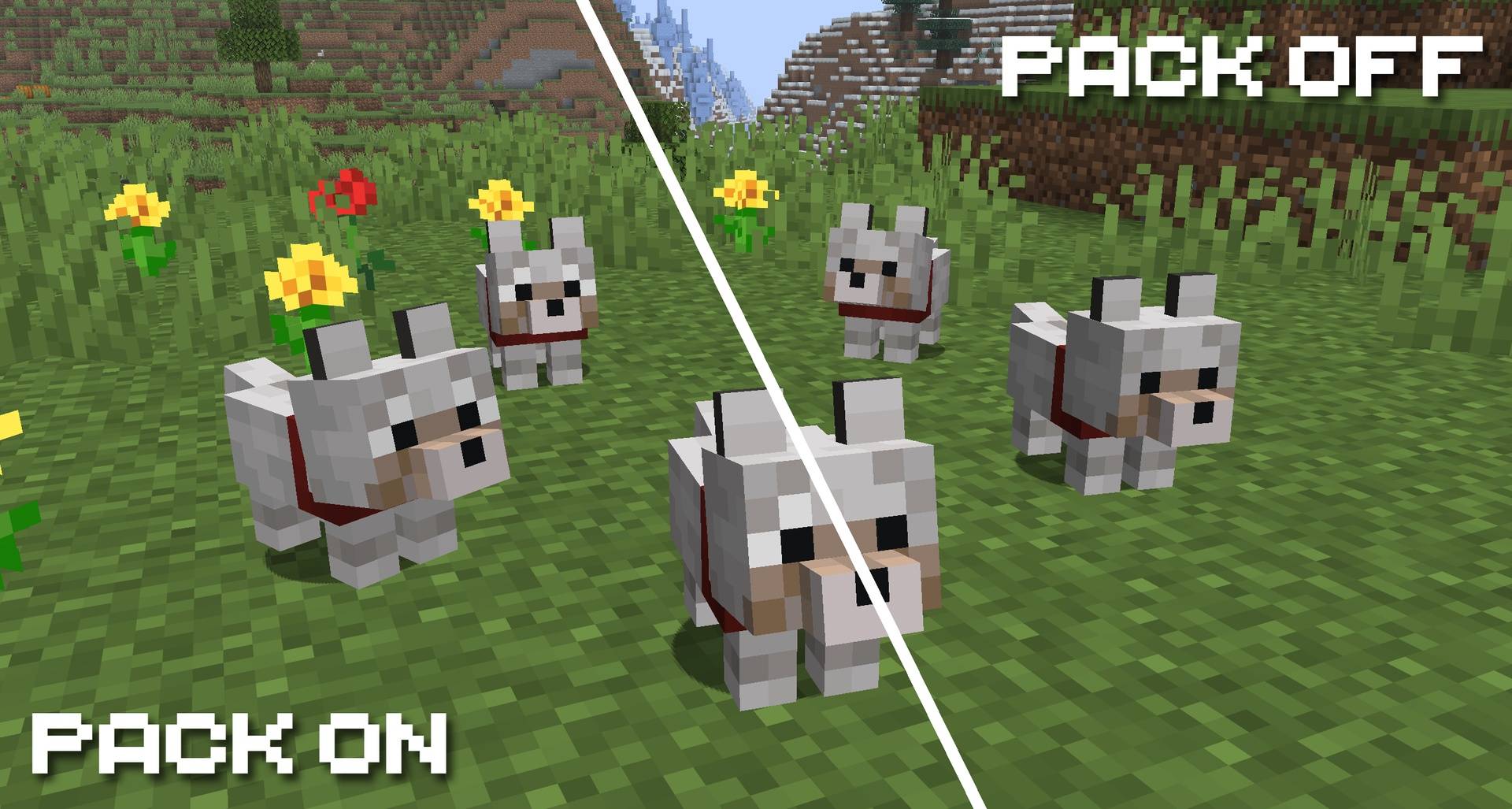 A side by side comparison showing baby wolves with and without the pack
