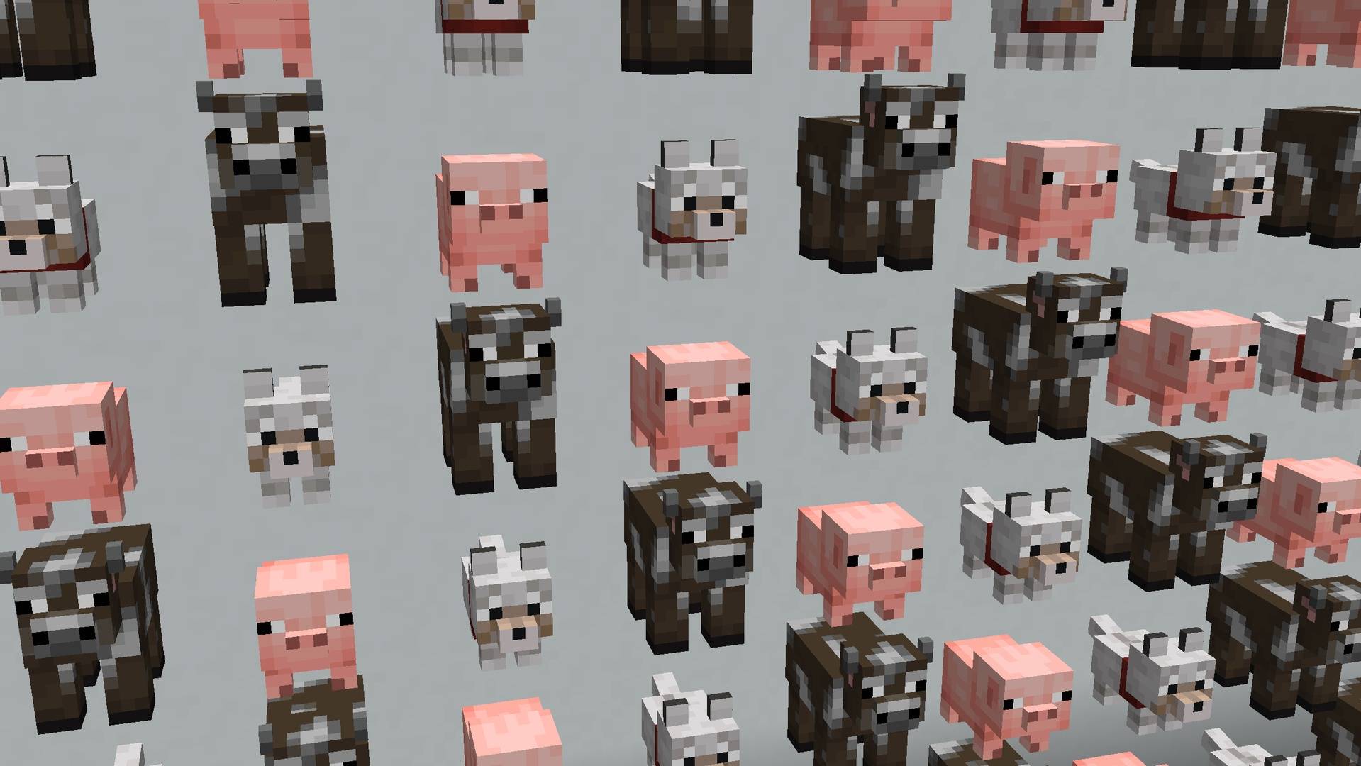 A wall of baby mobs with double pixel eyes