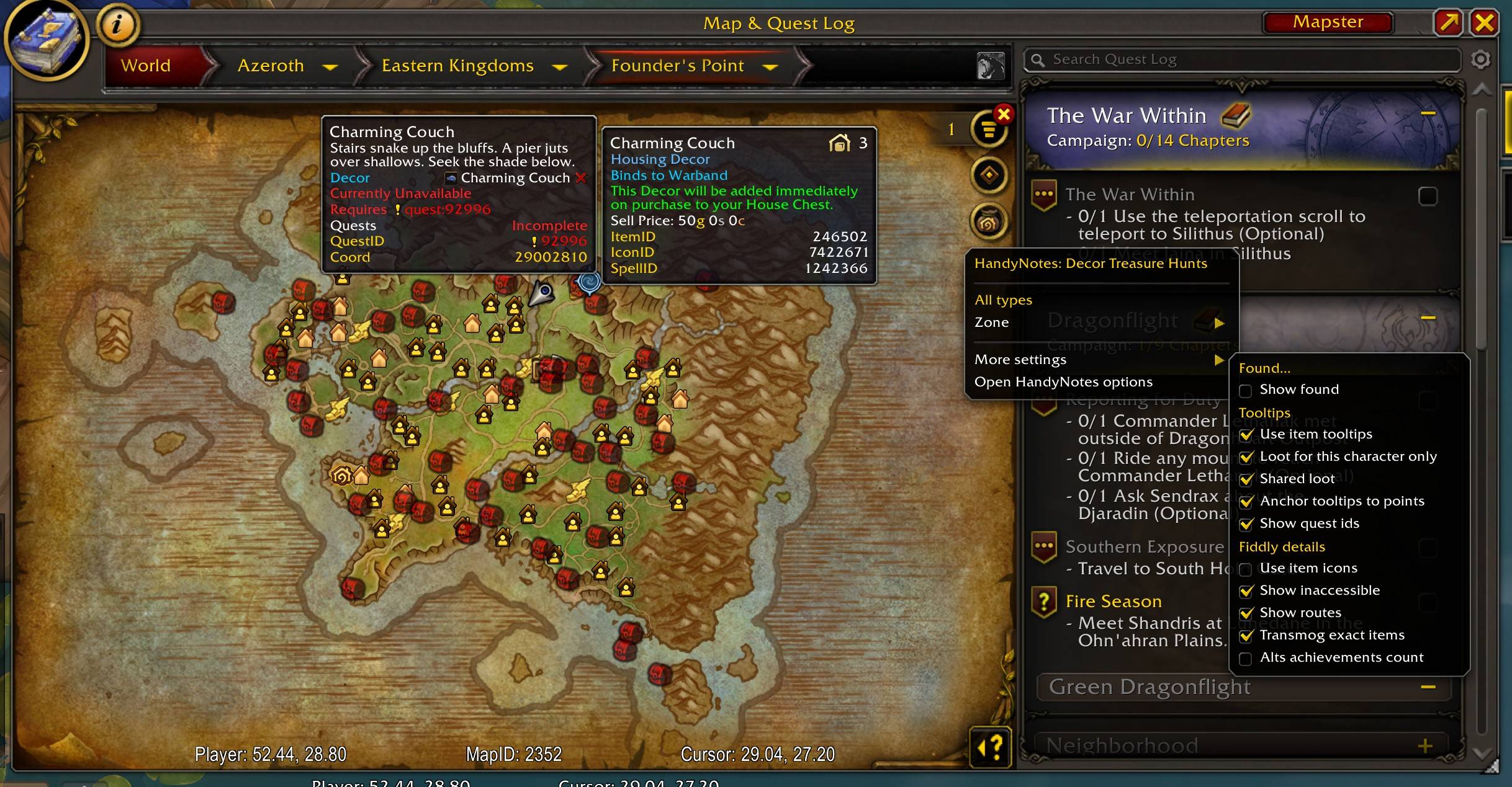 The map, showing all the treasures