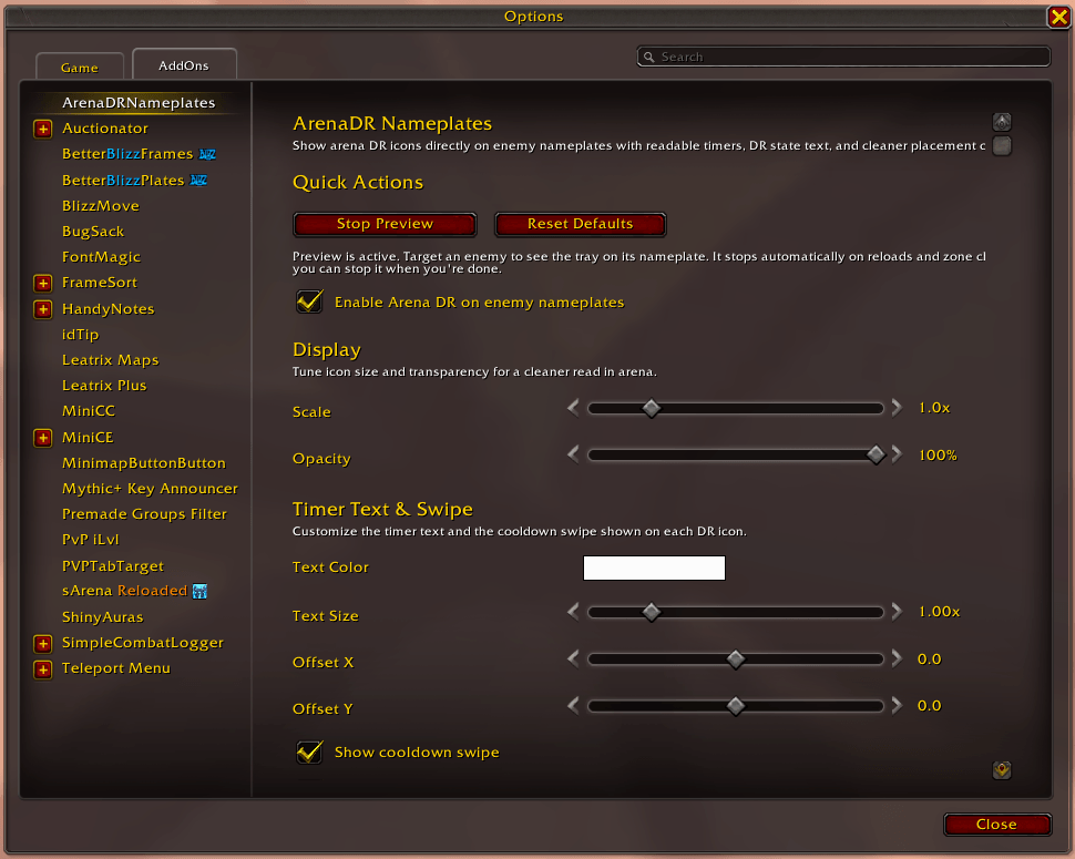 Adjust scale, opacity, text, and cooldown swipe to match your UI and optimize your arena gameplay.