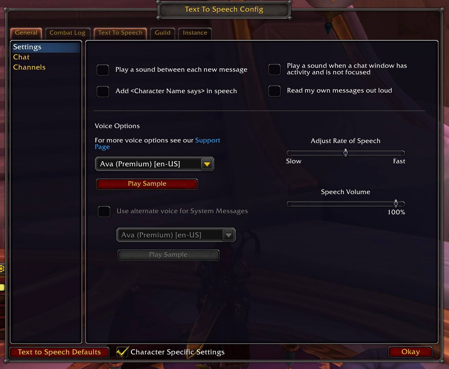 Text to Speech Config - Settings
