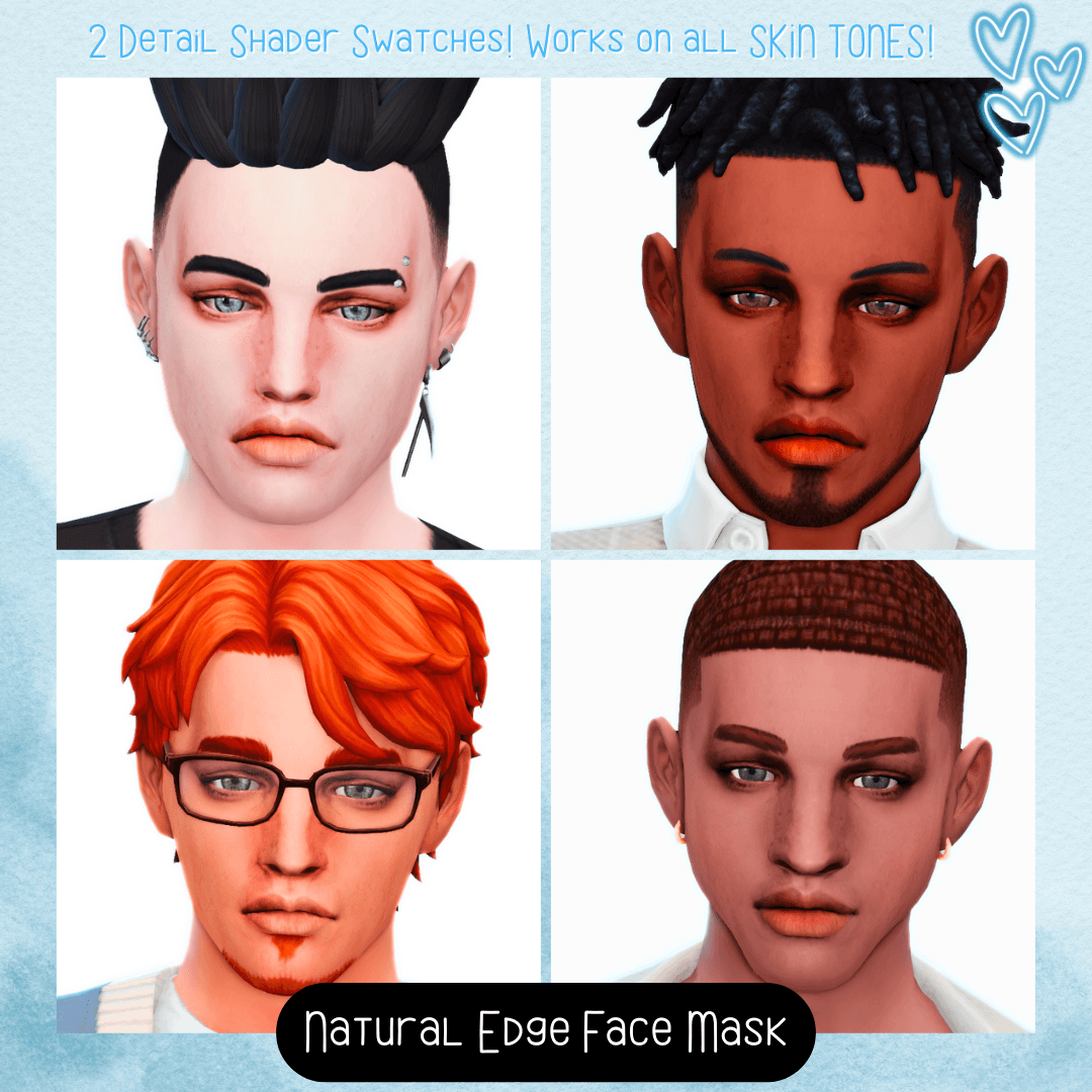 A subtle face‑mask overlay that adds soft, natural definition to your Sims’ features comes with 2 tone level swatches!