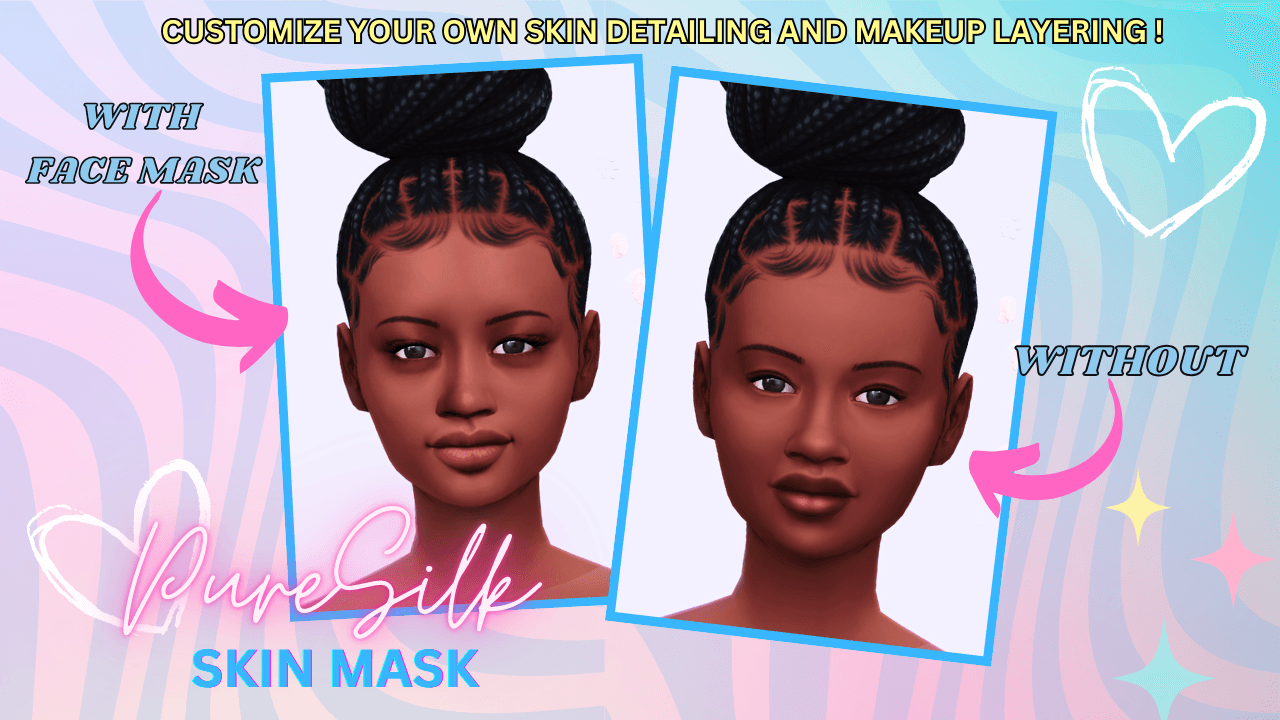 A silky‑smooth face‑mask overlay that softens and refines your Sims’ features that comes with 2 detail level swatches!
