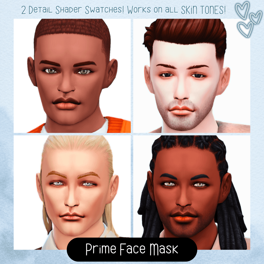 A crisp face‑mask overlay that sharpens and defines your Sims’ features with clean detail that comes in 2 detail level swatches!