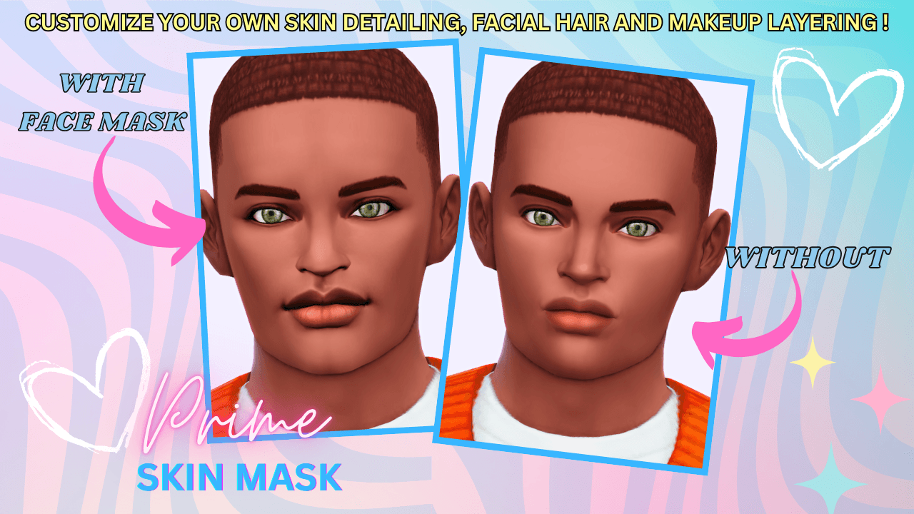 A crisp face‑mask overlay that sharpens and defines your Sims’ features with clean detail that comes in 2 detail level swatches!
