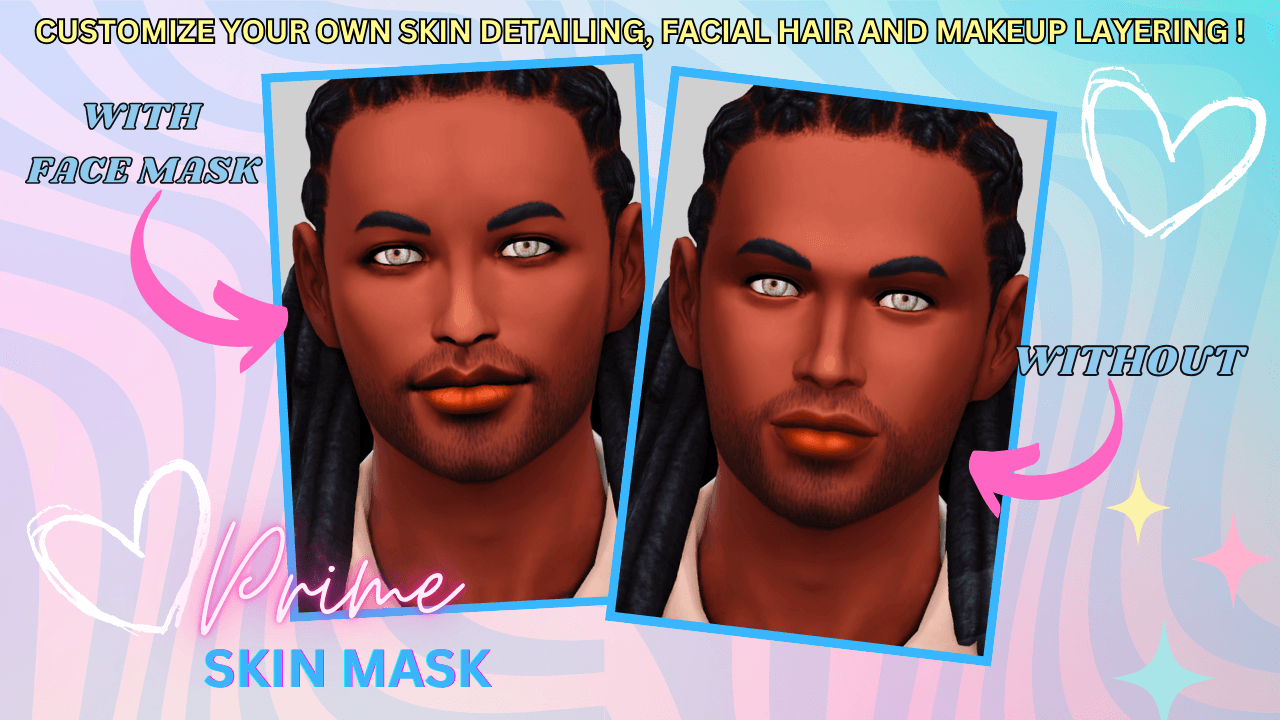 A crisp face‑mask overlay that sharpens and defines your Sims’ features with clean detail that comes in 2 detail level swatches!