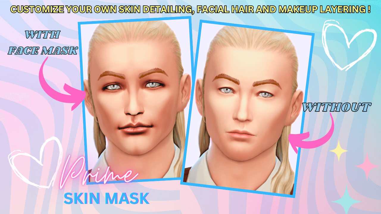 A crisp face‑mask overlay that sharpens and defines your Sims’ features with clean detail that comes in 2 detail level swatches!