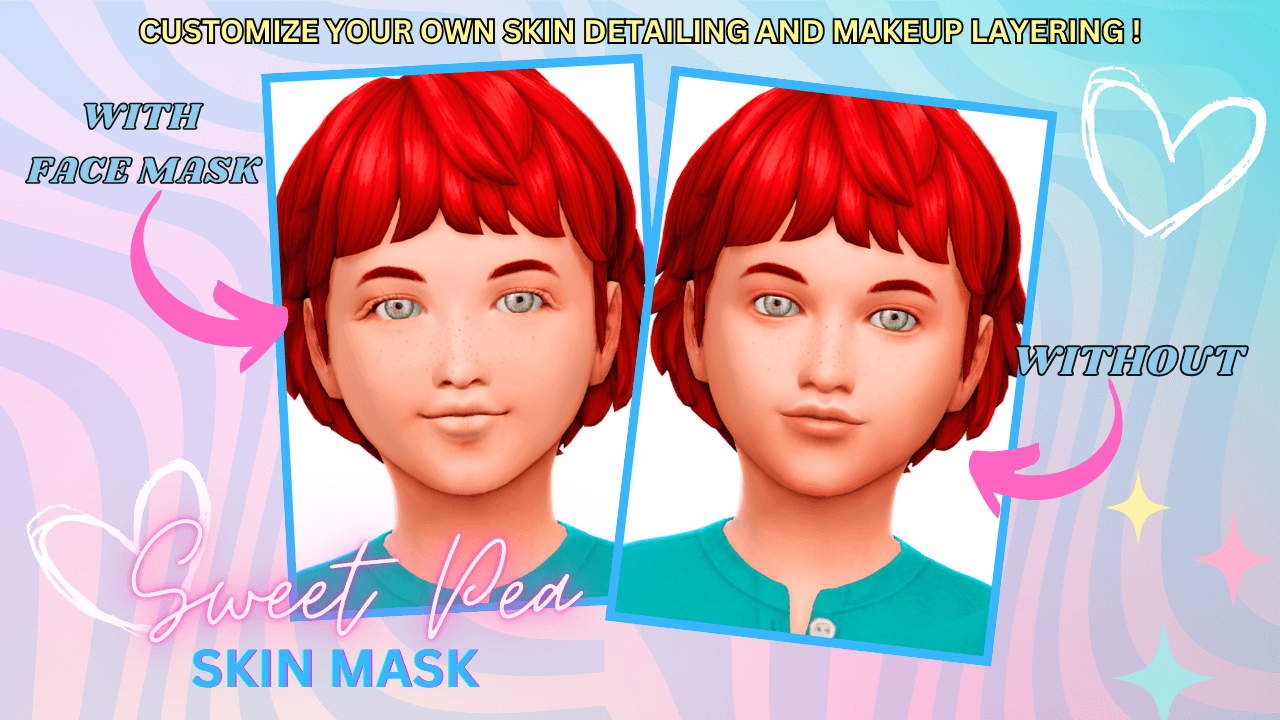 A soft, youthful face‑mask overlay that adds sweet, gentle definition to your child Sims’ features that comes in 2 detail level swatches!
