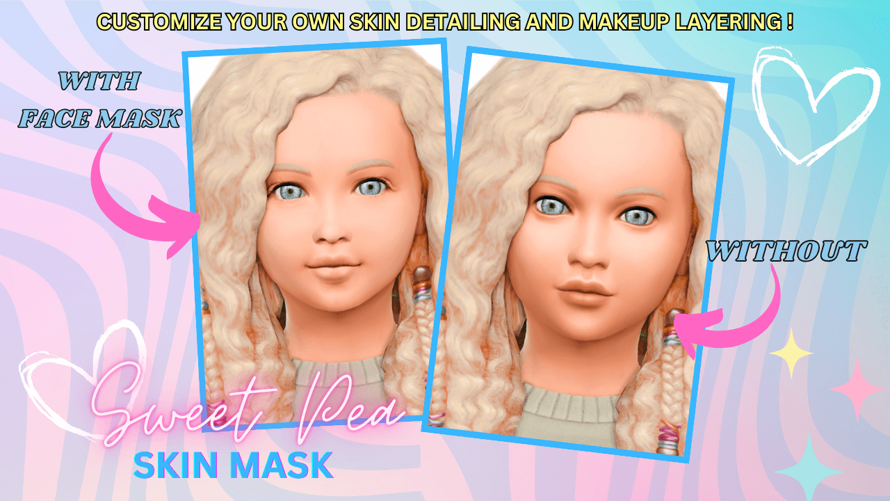 A soft, youthful face‑mask overlay that adds sweet, gentle definition to your child Sims’ features that comes in 2 detail level swatches!