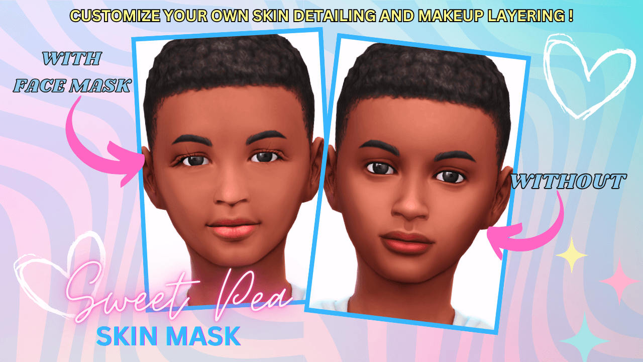 A soft, youthful face‑mask overlay that adds sweet, gentle definition to your child Sims’ features that comes in 2 detail level swatches!