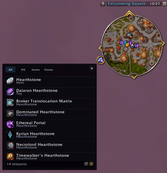 Access all your teleports instantly from a minimap button. Manage Hearthstones, portals, and travel items in one fast, clean menu for World of Warcraft.