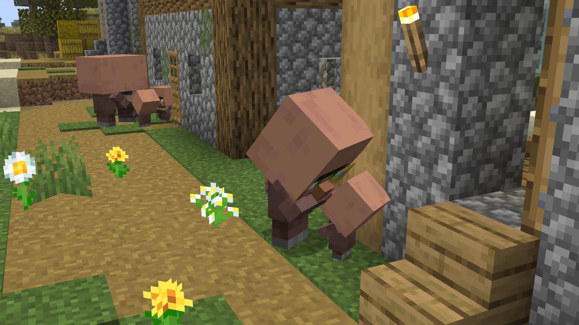 Thumbnail Villagers in a village with consistent textures