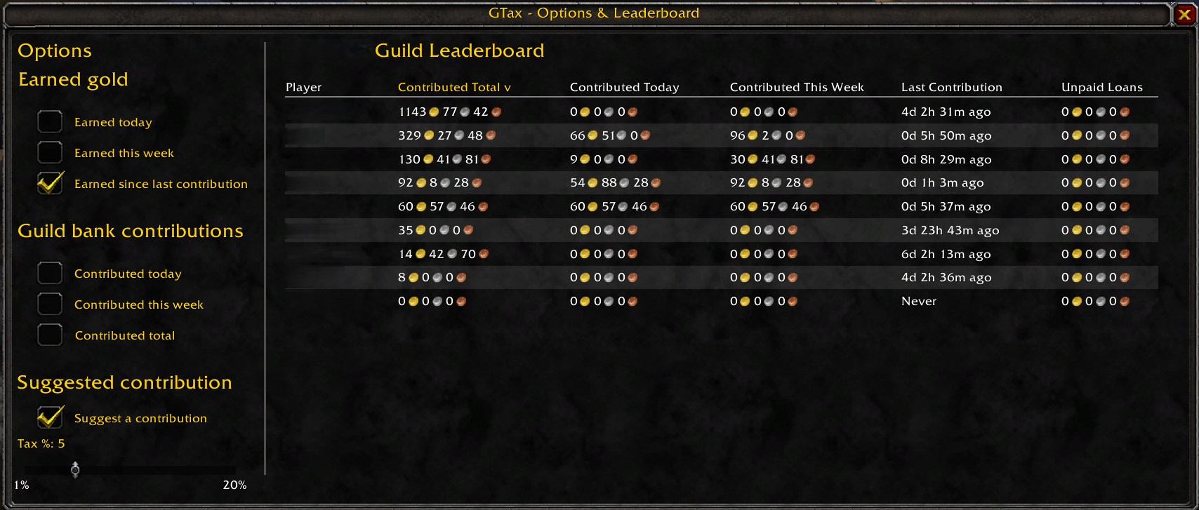 The options and guild leaderboard window