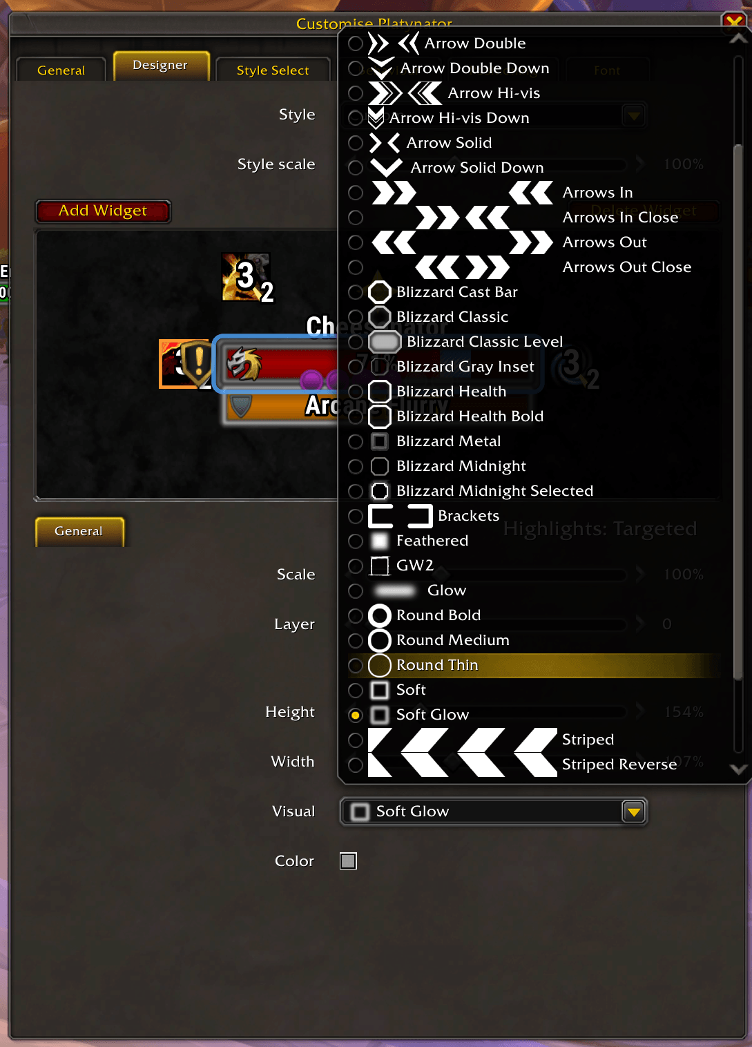 Thumbnail Highlight settings, with assets available shown