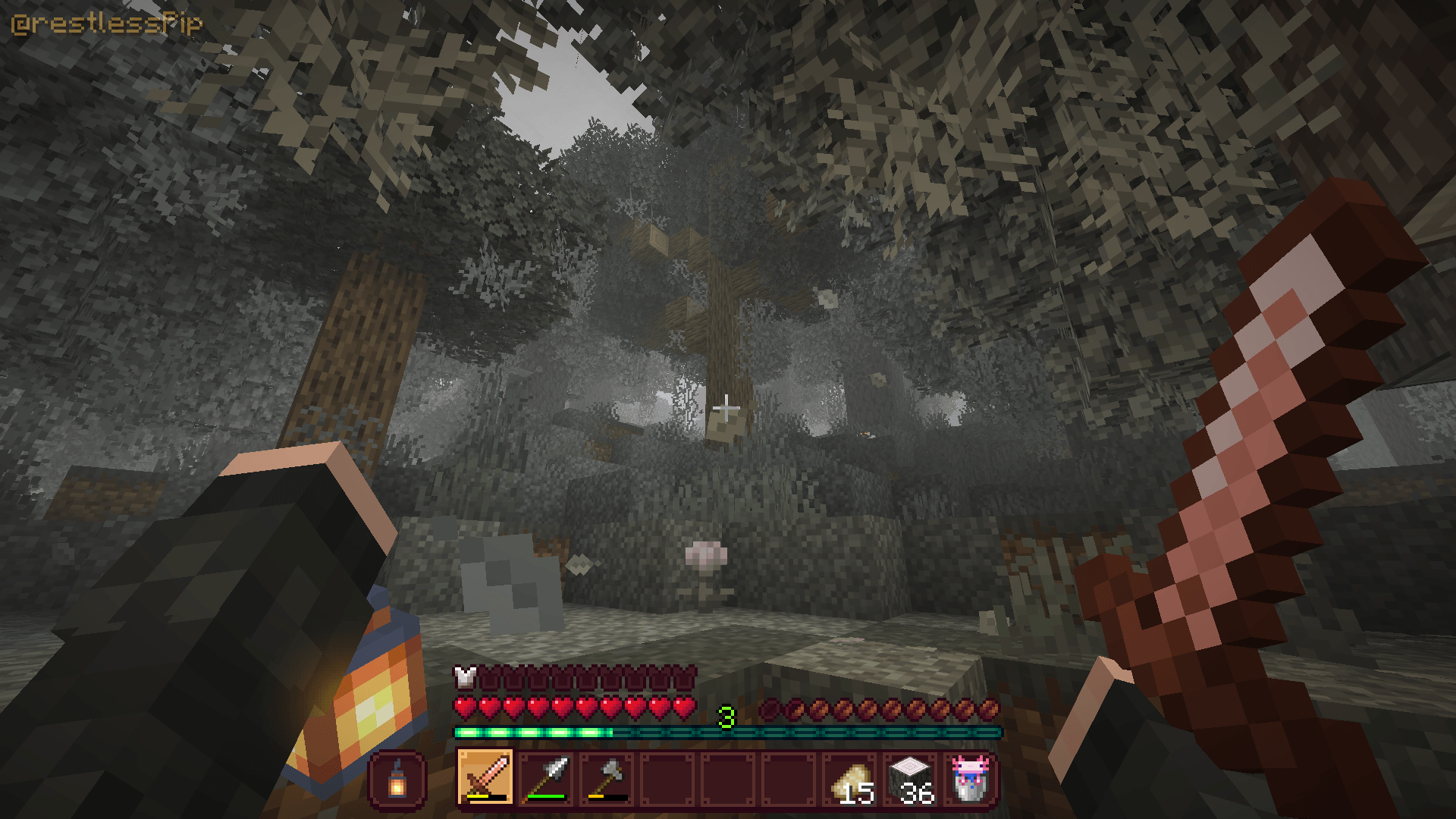 Survival Hotbar in the middle of the Pale Garden