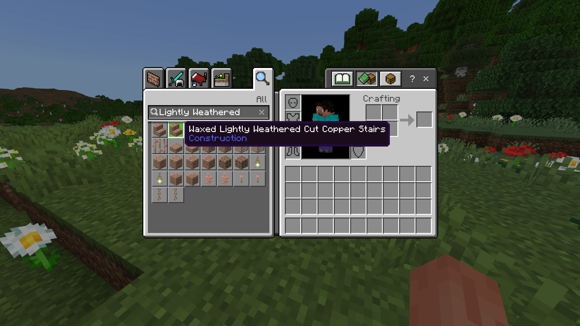 View of lightly weathered blocks in the creative inventory