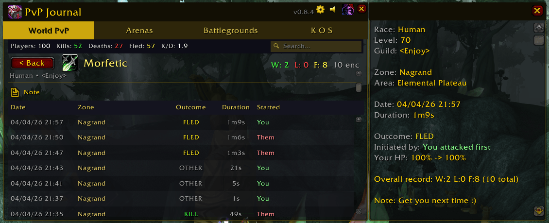 World PvP Tab + Specific Encounter