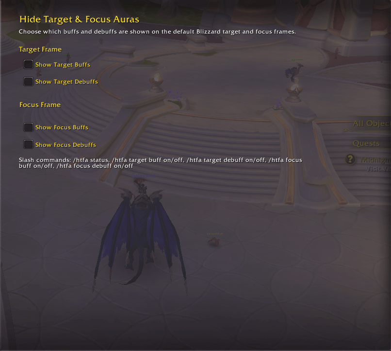 In addition to slash commands the addon also includes an options panel to change settings.