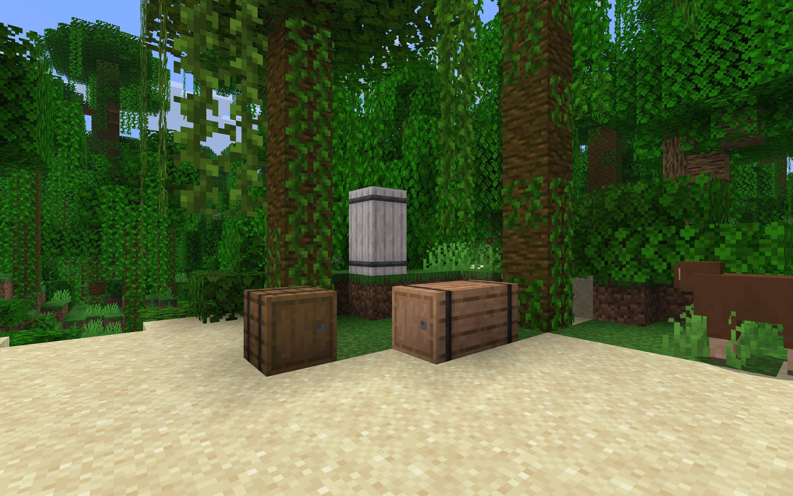 A Barrel and two Tall Barrels on the edge of a jungle.